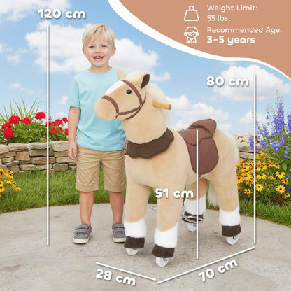 Plush Rocking Horse with Rolling Wheels for 3-5 Years, Brown