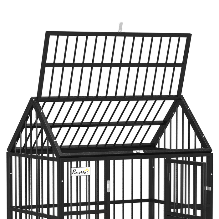 43" Heavy Duty Dog Crate on Wheels, with Removable Tray, Openable Top