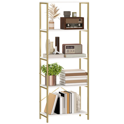 Modern Bookshelf, Freestanding Bookcase, White and Gold Tone
