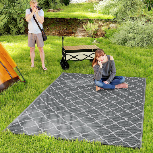 Reversible Waterproof Outdoor Rug W/ Carry Bag, 182 x 274 cm, Grey