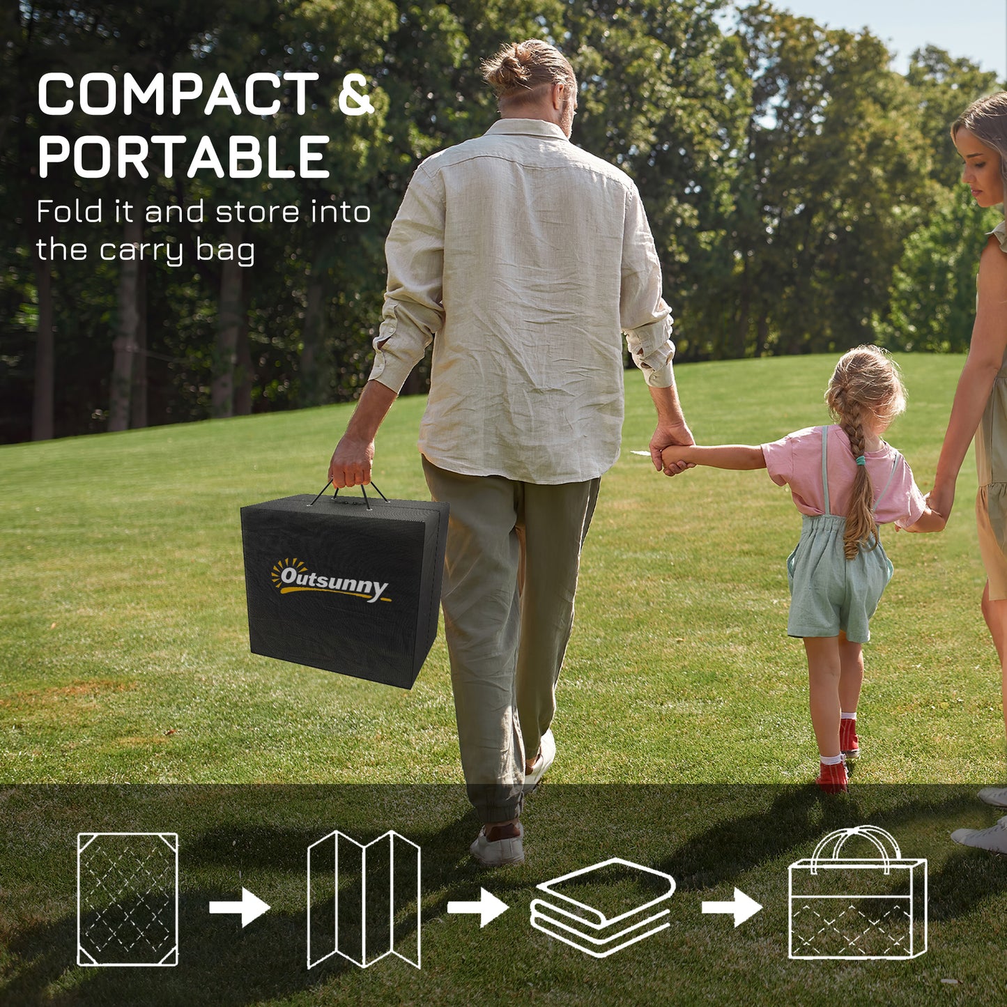 Reversible Waterproof Outdoor Rug W/ Carry Bag, 182 x 274 cm, Grey