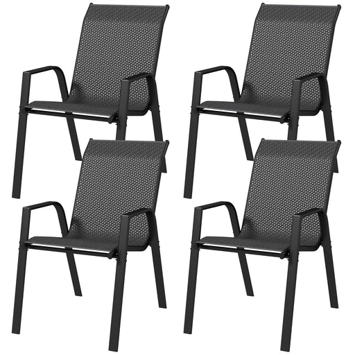 Stackable Outdoor Rattan Chairs Set of 4 with Armrests and Backrest, Grey