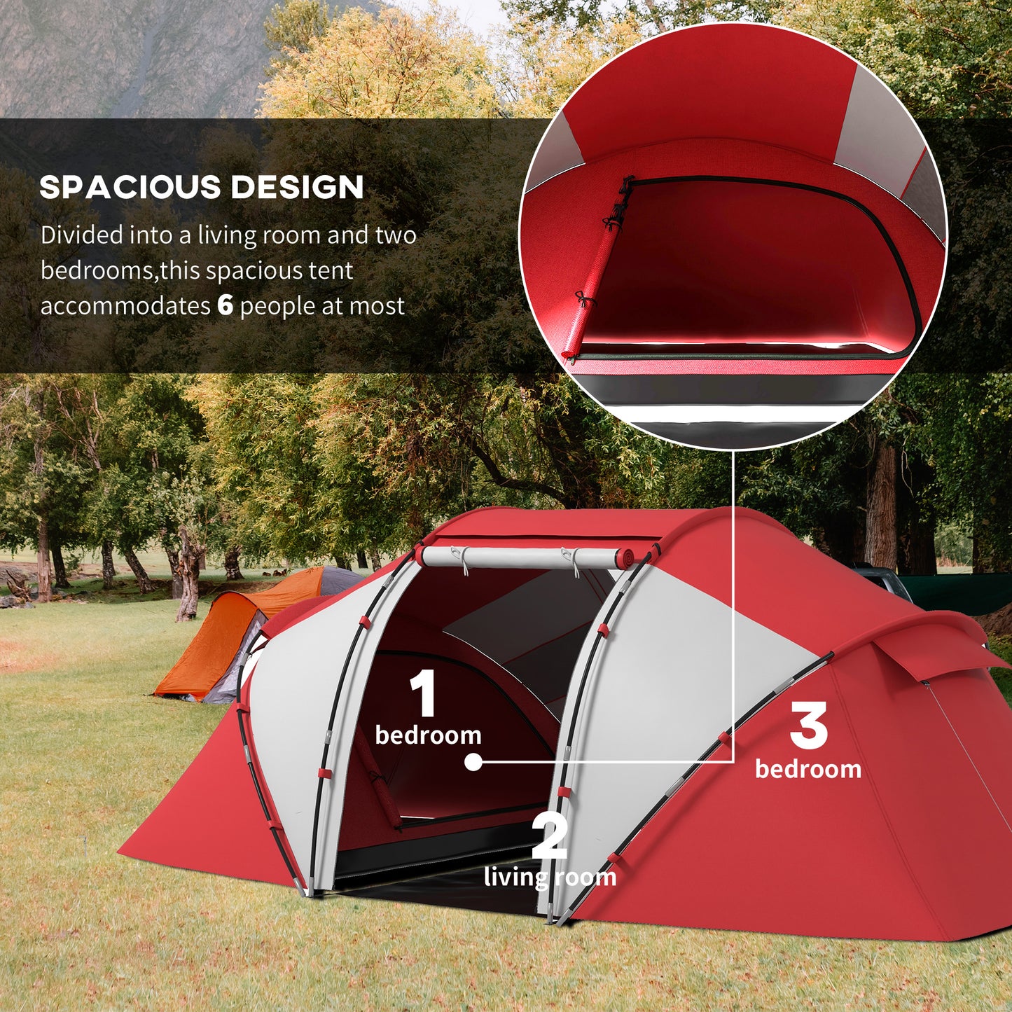 4-6 Persons Camping Tent Dome Family Travel Group Hiking Room Fishing