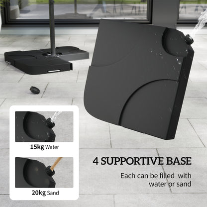 3(m) Banana Parasol Cantilever Umbrella Garden w/ Base Weights - Black