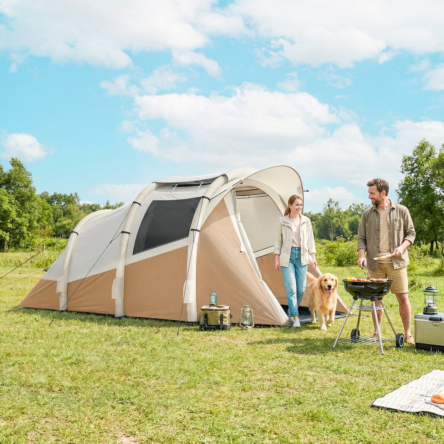 Inflatable Camping Tent w/ Air Pump, 2-3 Person Blow Up Tent, Khaki
