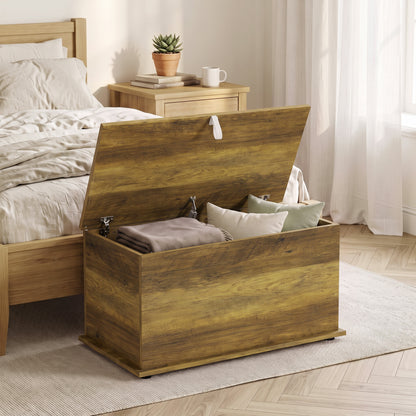 Storage Chest with Safety Hinged Lid, 102L Storage Box, Brown
