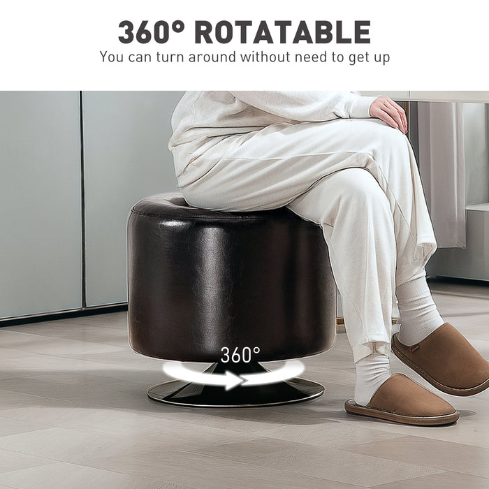 360° Swivel Foot Stool PU Footstool with Thick Padding Brown