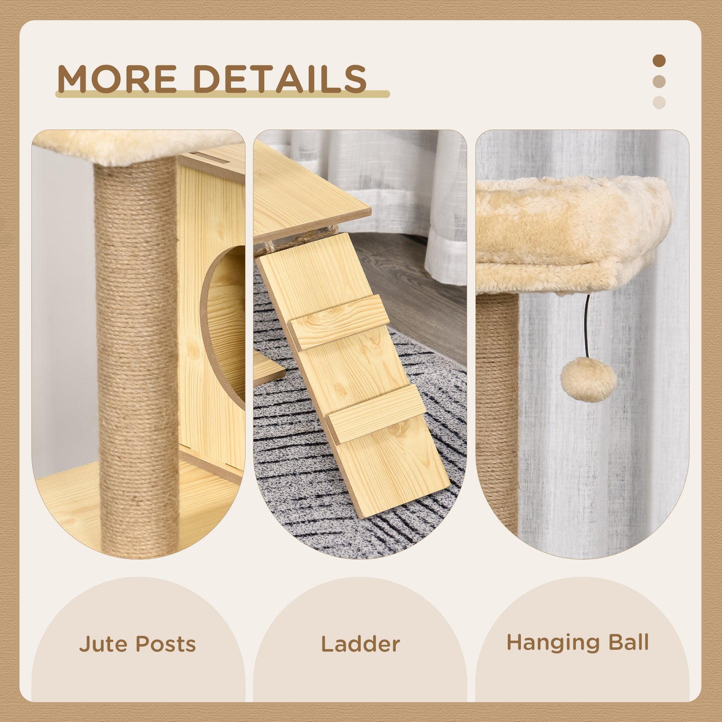 130cm Cat Tree for Large Cats with Scratching Posts Toy Ball Yellow