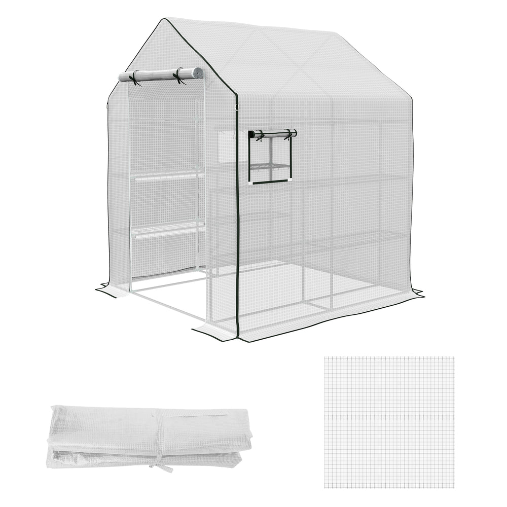 Greenhouse Cover Replacement Walk-in PE Hot House Cover with Roll-up Door and Windows, 140 x 143 x 190cm, White