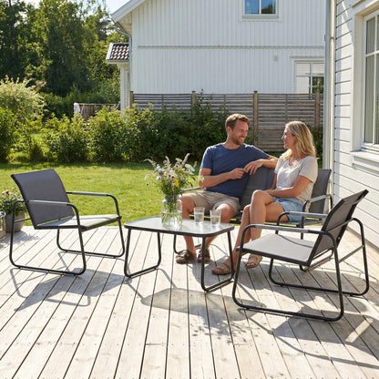 Garden Sofa Set with Loveseat, 2 Armchairs, Tempered Glass Table