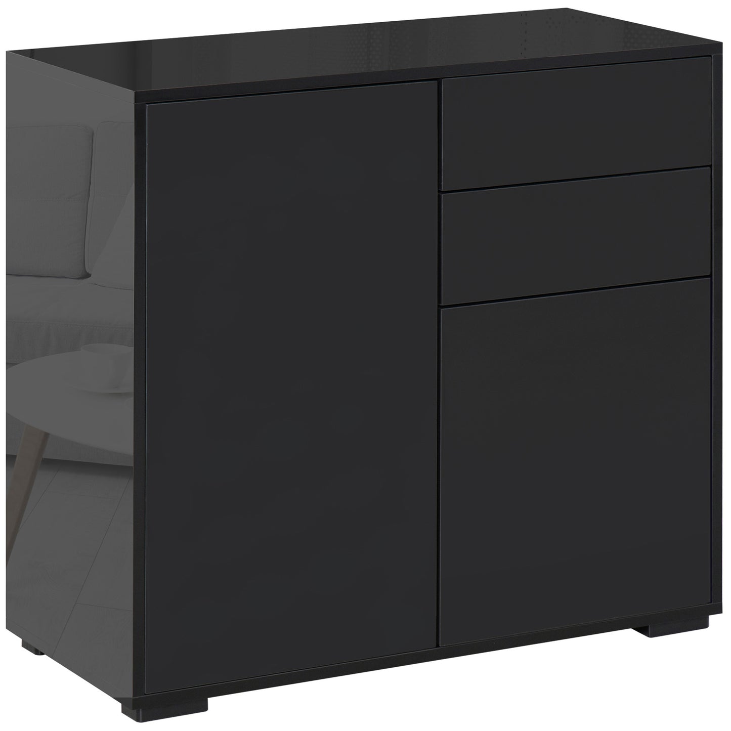 Side Cabinet with 2 Door Cabinet and 2 Drawer for Home Office, Black