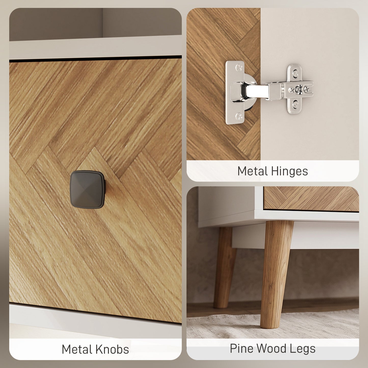 Cabinet Wood-Effect Sticker Surface with 2 Storage Shelves, White