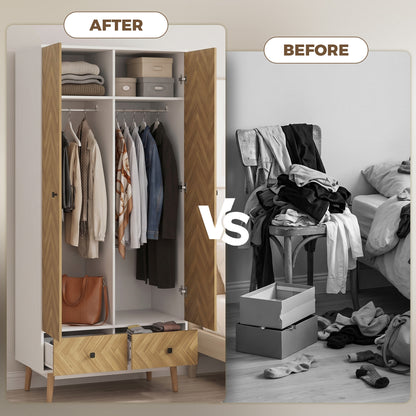 Cabinet Wood-Effect Sticker Surface with 2 Storage Shelves, White