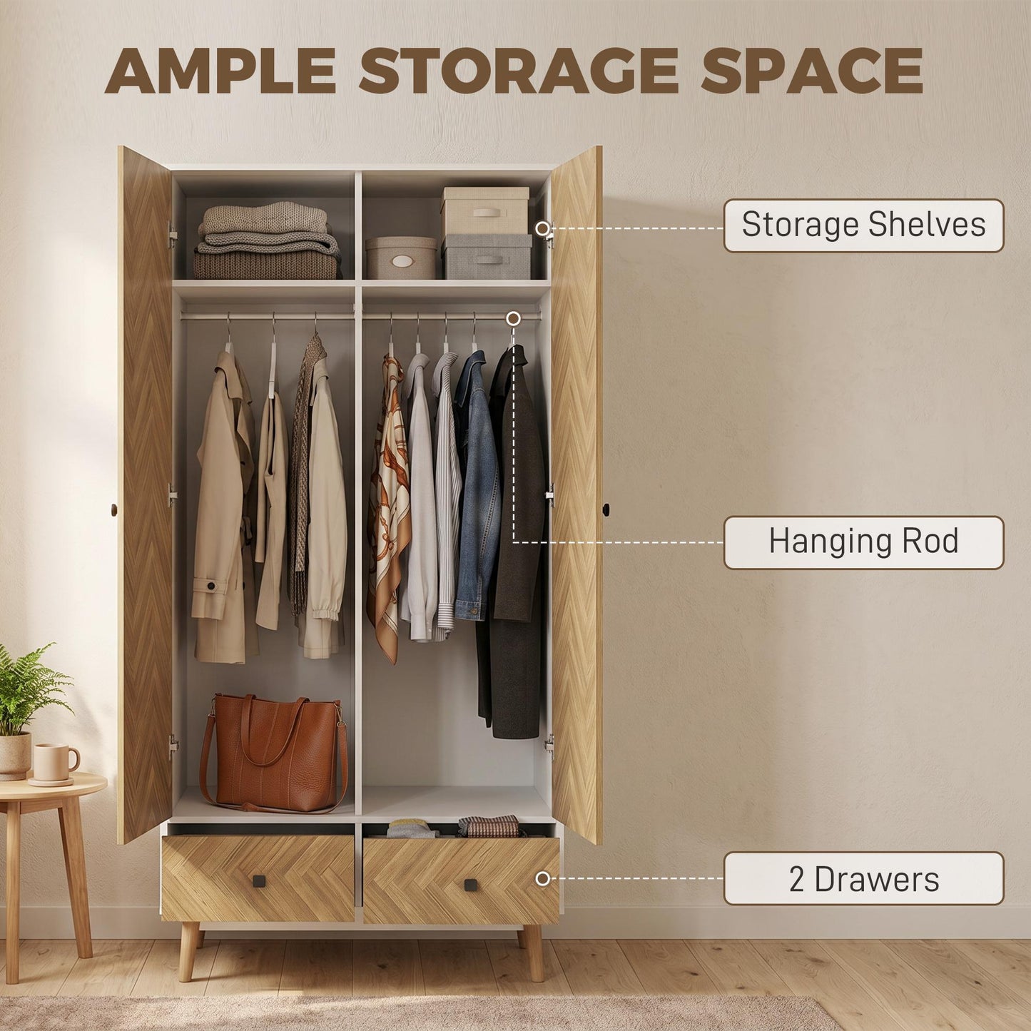 Cabinet Wood-Effect Sticker Surface with 2 Storage Shelves, White