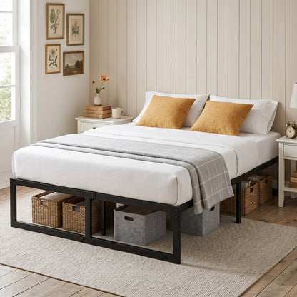 4ft Small Bed Frame with Underbed Storage, Noise-Free, Black