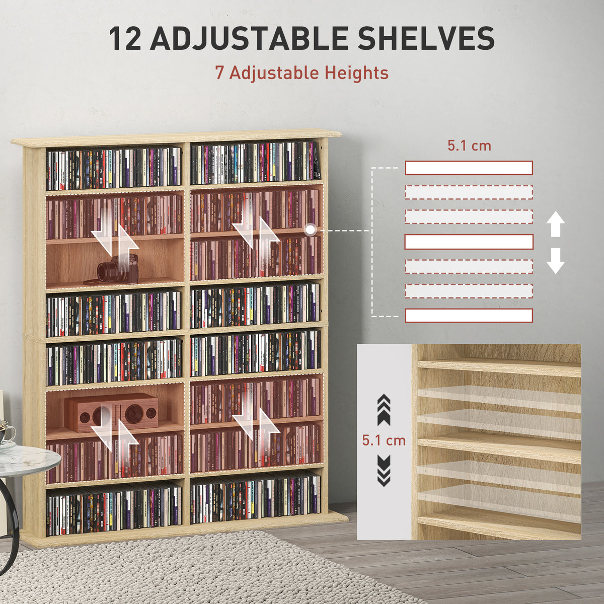 CD Storage Unit DVD Tower Blu-ray Storage Shelf for Office, Natural