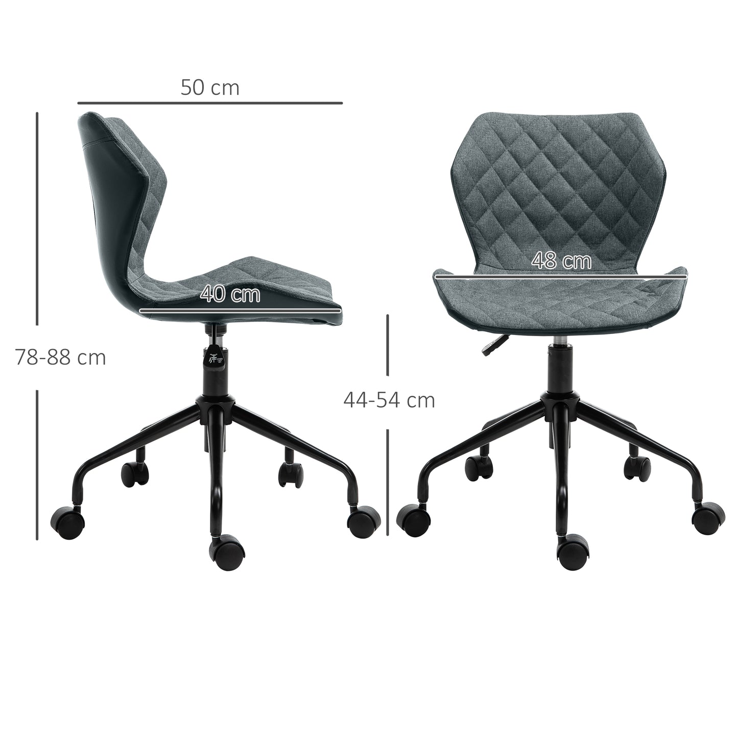 Home Office Swivel Desk Chair Nylon Wheels Adjustable Height Linen Grey