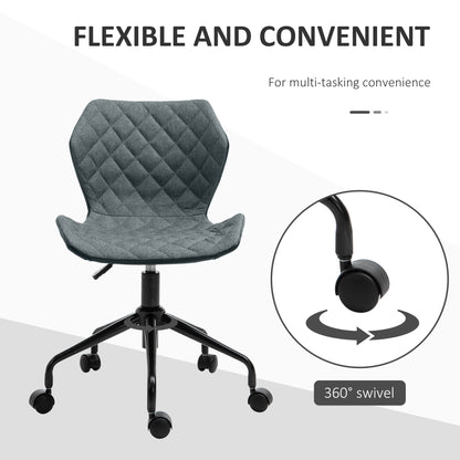 Home Office Swivel Desk Chair Nylon Wheels Adjustable Height Linen Grey