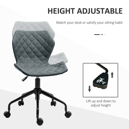 Home Office Swivel Desk Chair Nylon Wheels Adjustable Height Linen Grey