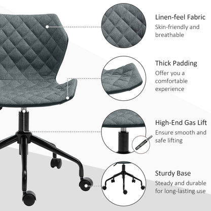 Home Office Swivel Desk Chair Nylon Wheels Adjustable Height Linen Grey