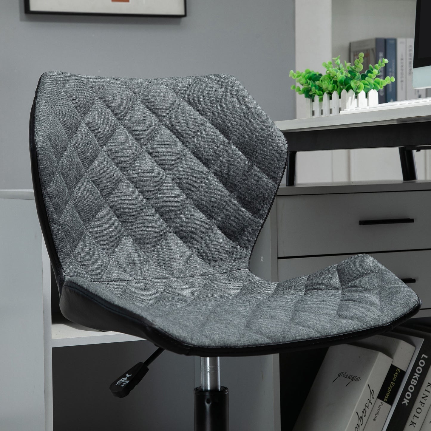 Home Office Swivel Desk Chair Nylon Wheels Adjustable Height Linen Grey