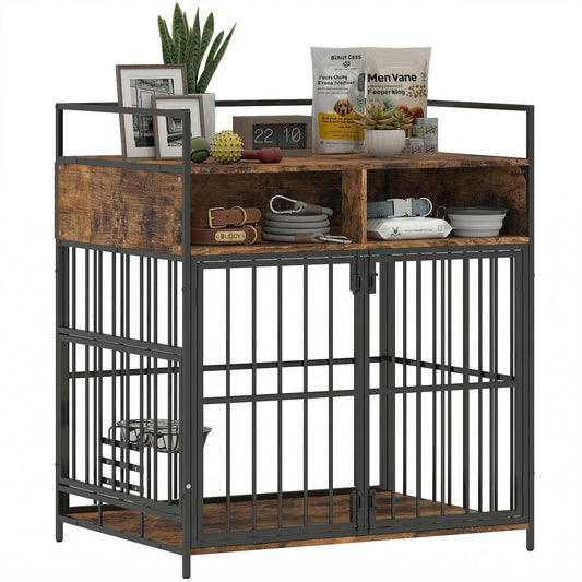 Dog Crate Furniture, Dog Cage with Rotatable Feeding Station