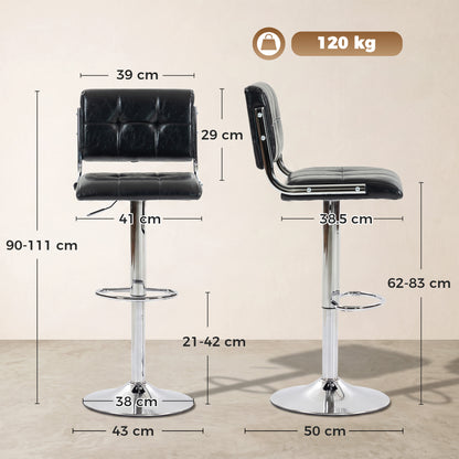 Adjustable Bar Stools Set of 2 with Backrest Black
