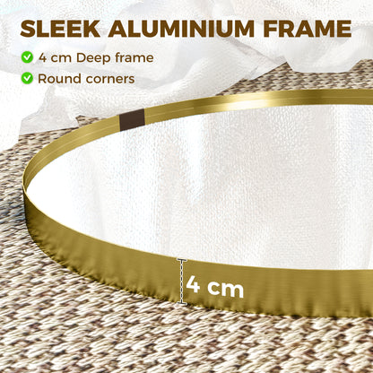 Round Wall Mirror 61 cm, Wall Mounted Bathroom Mirror with Tempered Safety Glass and Aluminium Alloy Frame for Living Room, Bedroom, Entryway, Home, Gold Tone