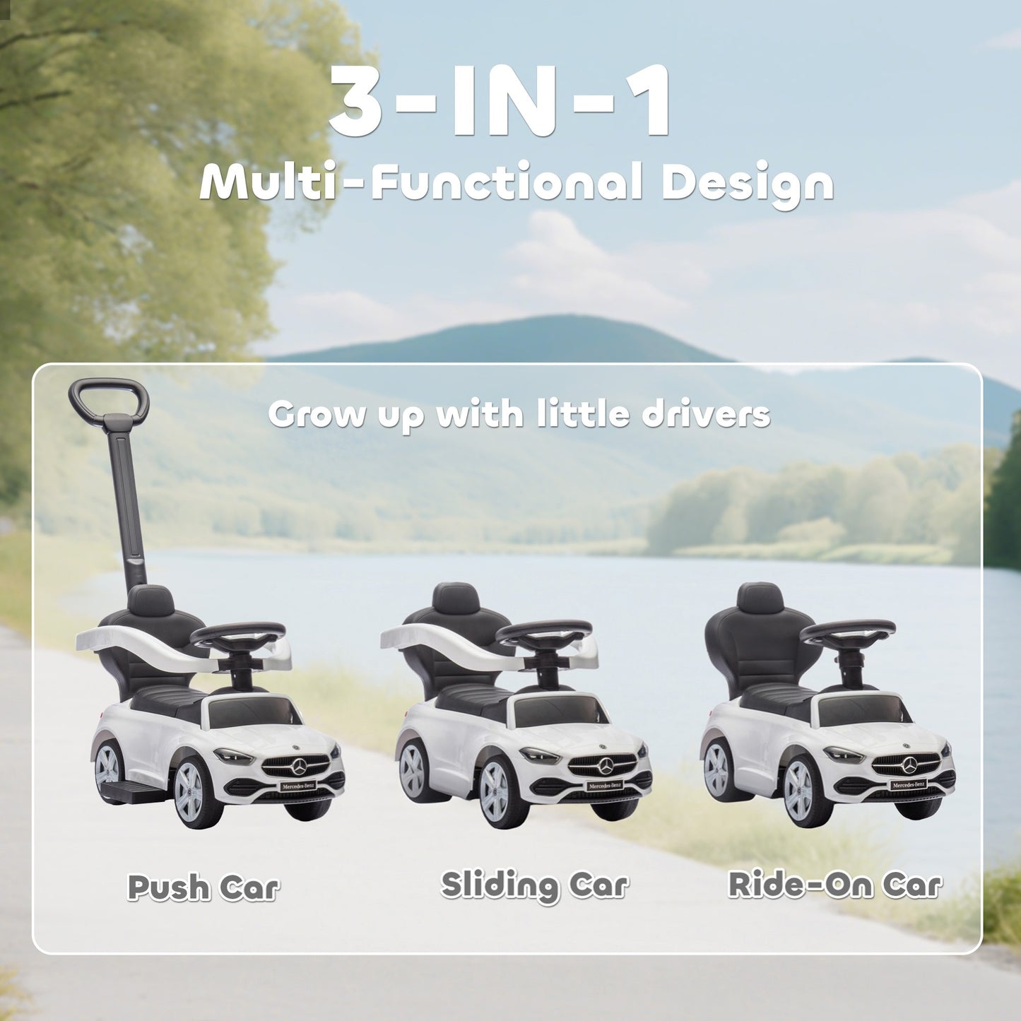 2 in 1 Baby Ride on Push Car Mercedes-Benz C-Class Licensed, White