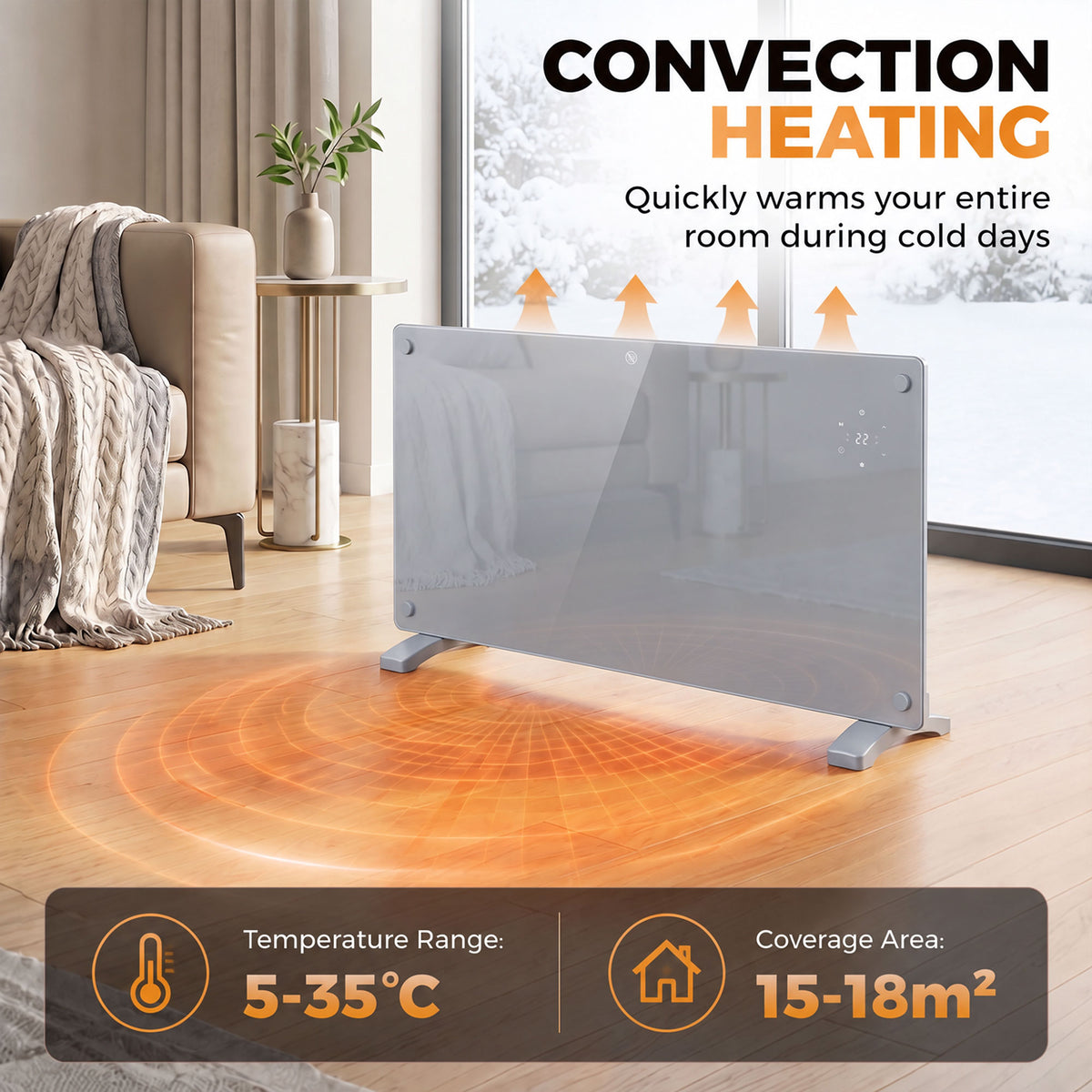 1500W Electric Space Heater Radiator Wifi Smart App, Grey