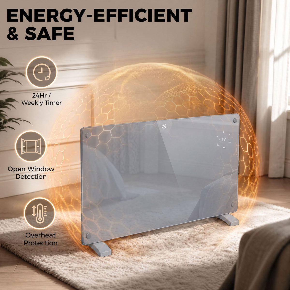 1500W Electric Space Heater Radiator Wifi Smart App, Grey
