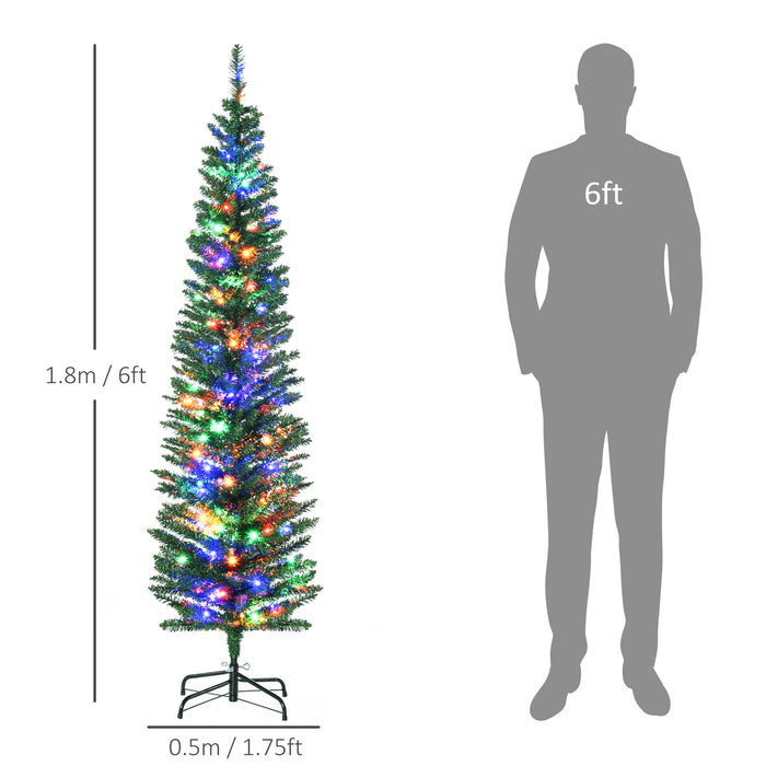 6' Artificial Prelit Christmas Trees Holiday D√©cor with Colourful LED Lights, Pencil Shape, Steel Base