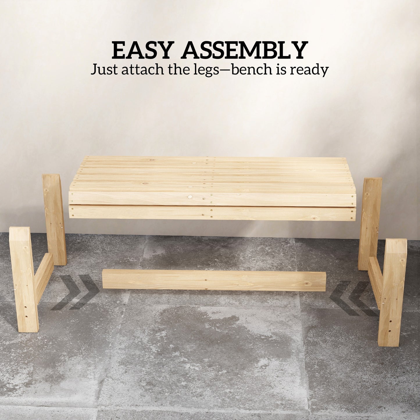 Wooden Garden Bench, 2 Seater Slatted Outdoor Bench, Natural Wood