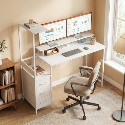 147cm Gaming Desk with Charging Station and RGB Lights, White