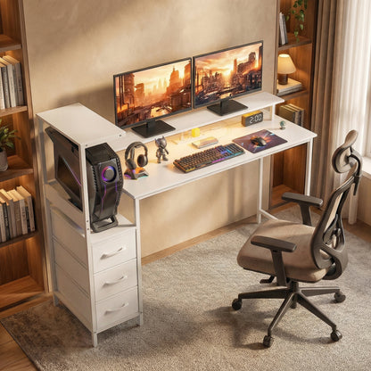 147cm Gaming Desk with Charging Station and RGB Lights, White