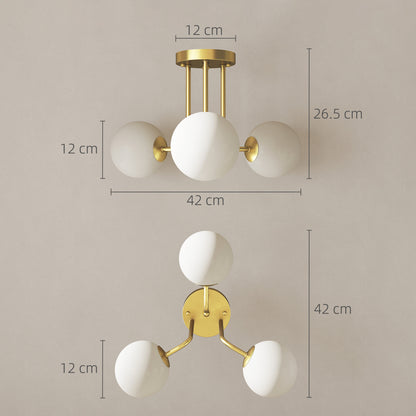 Light Fixture with 3-Light Globe Shades, Modern Ceiling Light, Gold