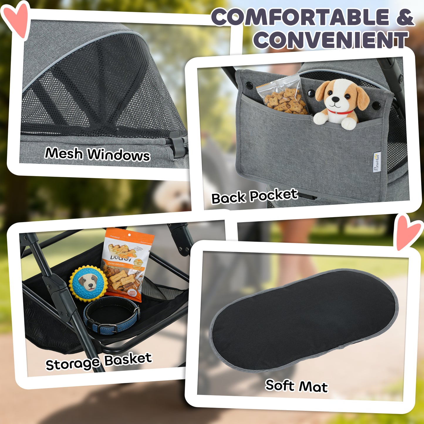 Foldable Pet Stroller, Dog Cat Stroller with Detachable Carrier