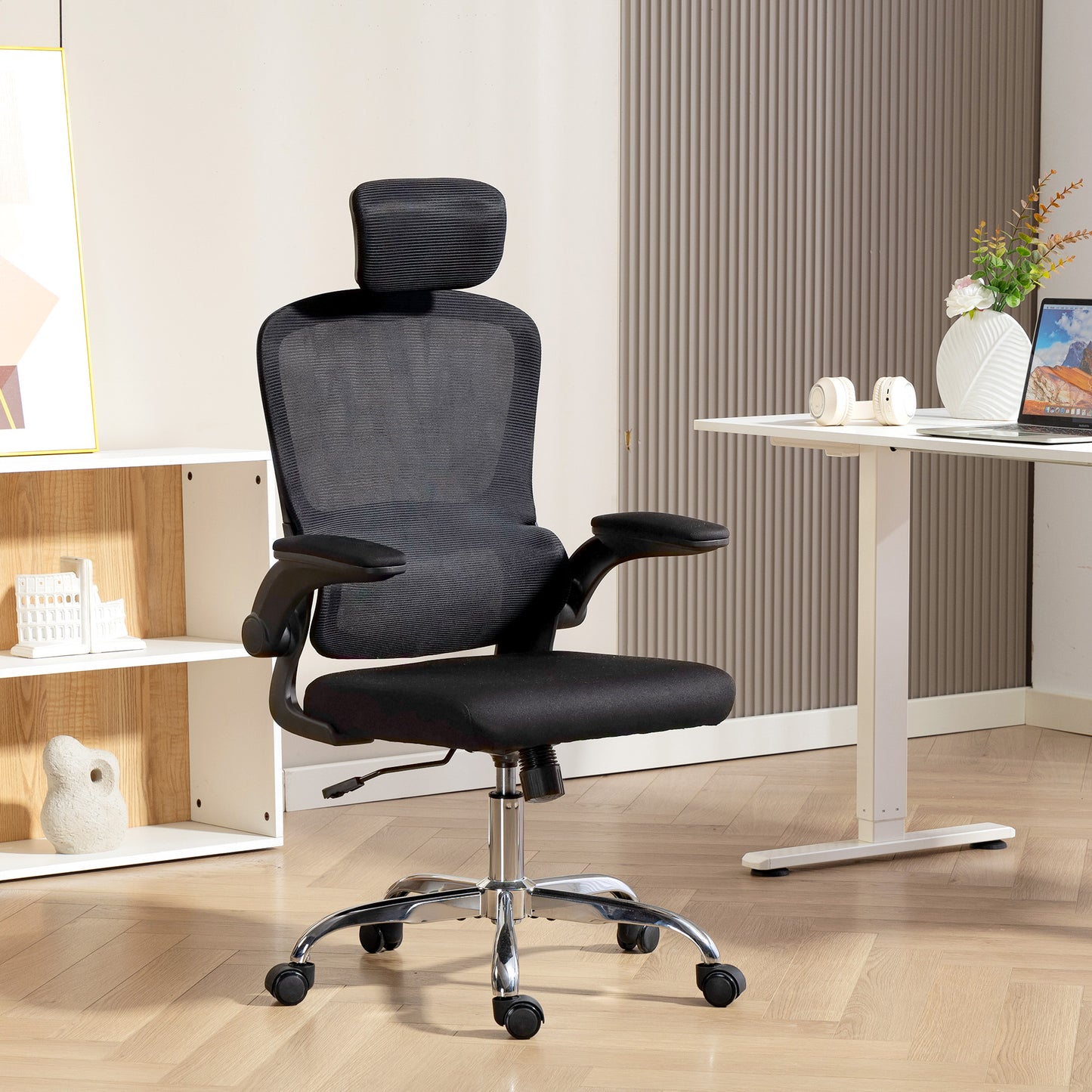 High Back Mesh Computer Desk Chair with Lumbar Support, Black