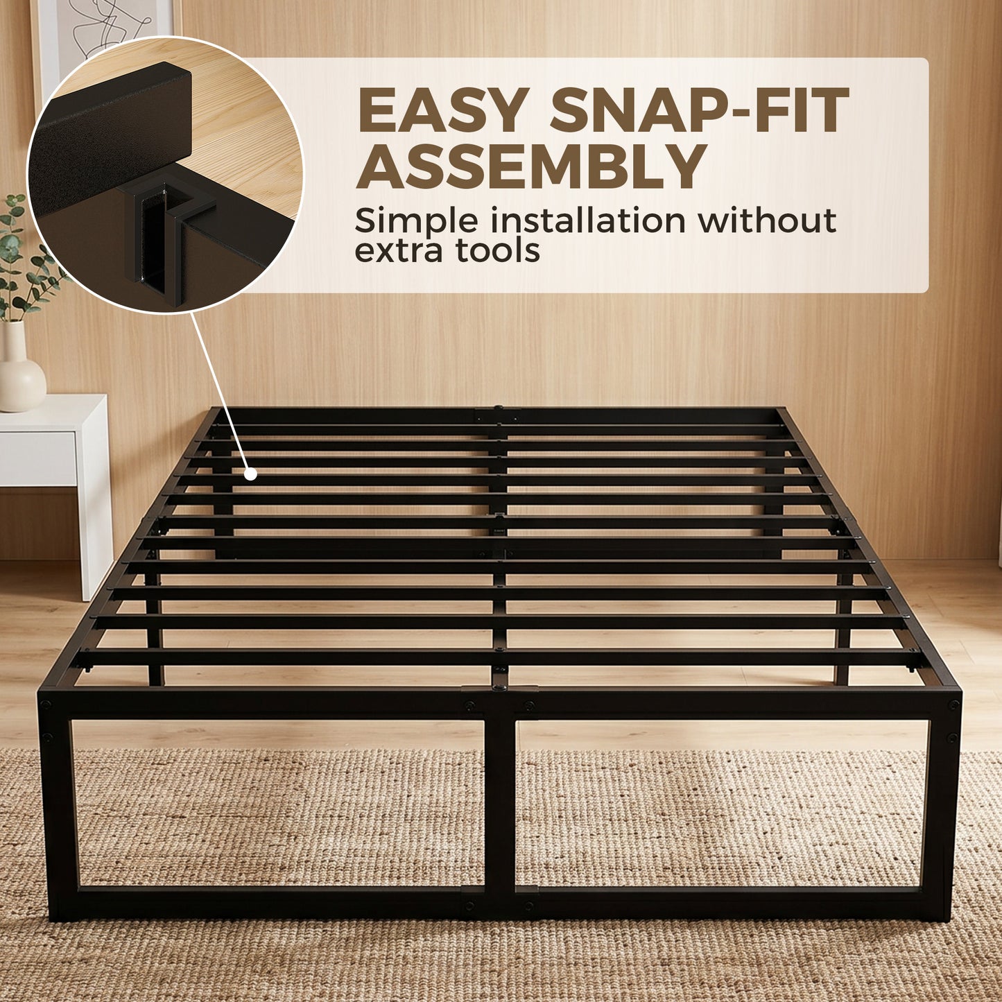 4ft Small Bed Frame with Underbed Storage, Noise-Free, Black