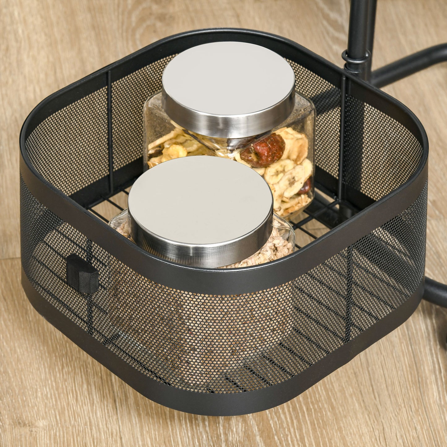 Metal Storage Cart with Top Tray and 4 Mesh Baskets, Black