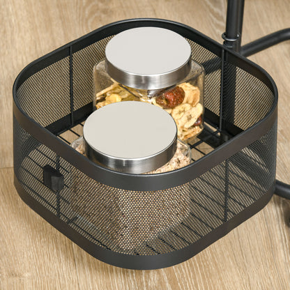 Metal Storage Cart with Top Tray and 4 Mesh Baskets, Black