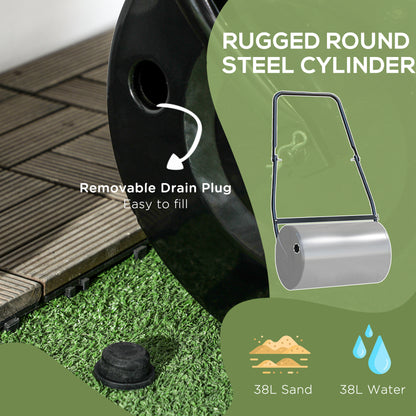 Garden Lawn Roller 38L Steel Push Grass Mower Water Sand Filled