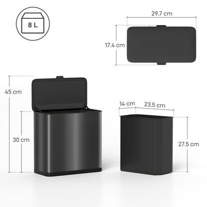 8L Hanging Kitchen Bin, Rubbish bin w/ Stay-Open Lid for Under Sink