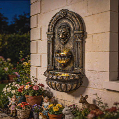 Wall-Mounted Water Fountain, Garden Water Feature with LED Lights