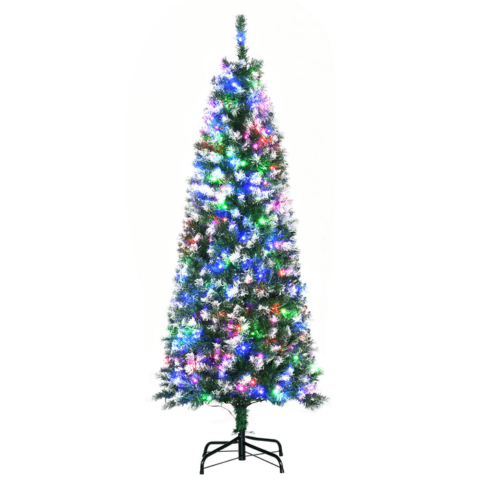 5' Tall Prelit Pencil Slim Artificial Christmas Tree with Realistic Branches, 250 Colourful LED Lights and 408 Tips, Xmas Decoration, Green