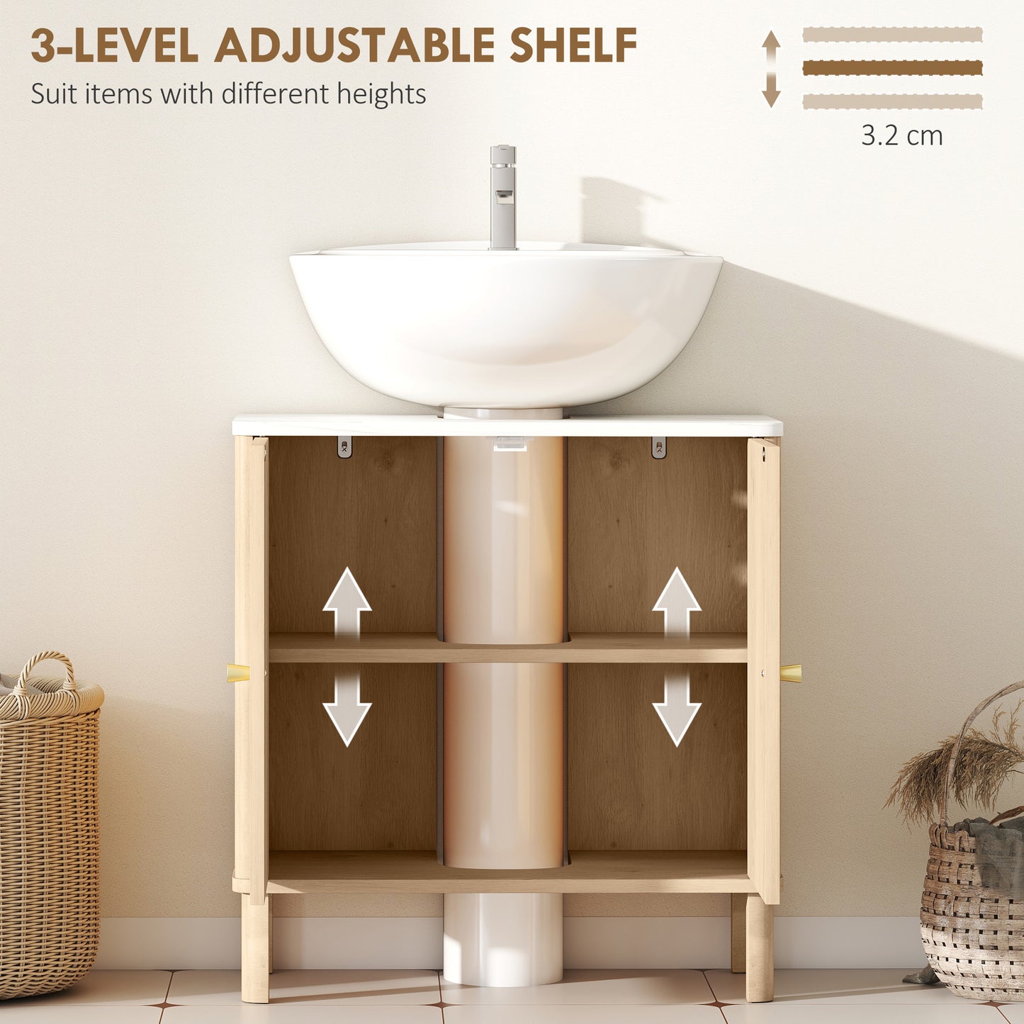 Under Sink Bathroom Cabinet for Basin without or with Pedestal, Oak