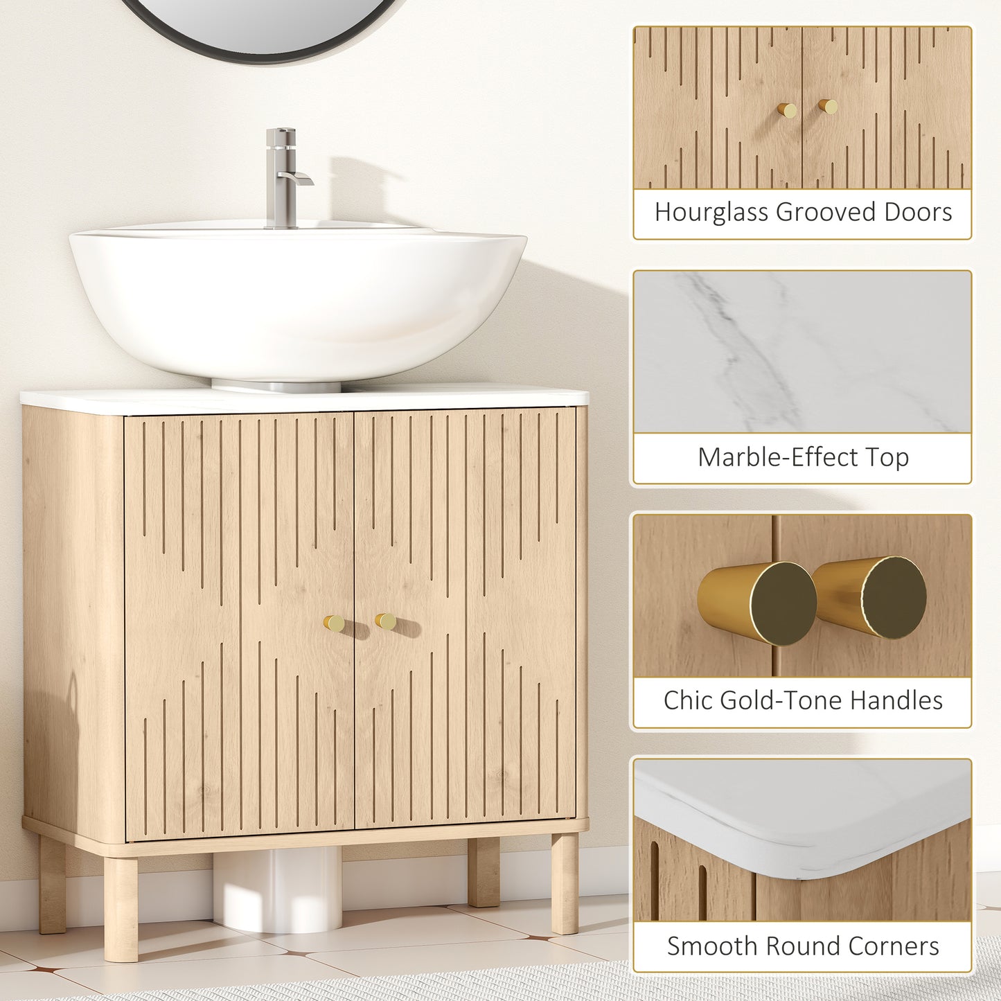 Under Sink Bathroom Cabinet for Basin without or with Pedestal, Oak