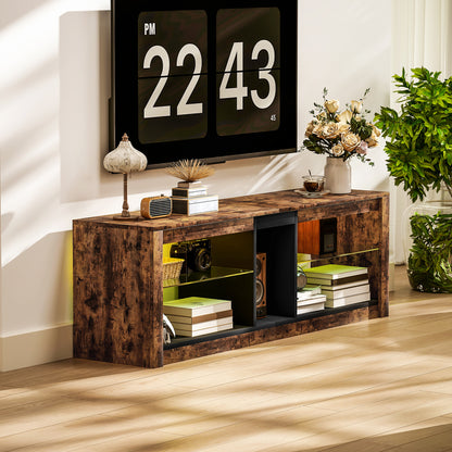 TV Stand, Entertainment Centre with LED Lights, Rustic Brown