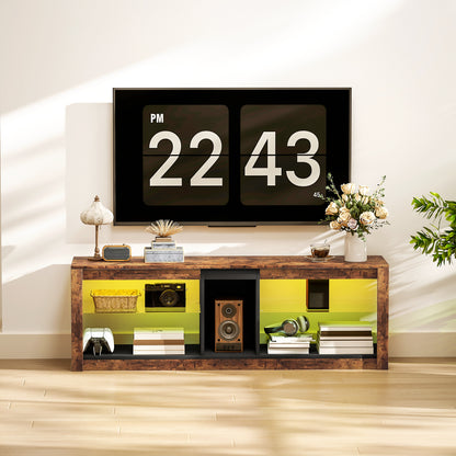 TV Stand, Entertainment Centre with LED Lights, Rustic Brown