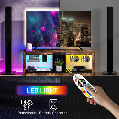 TV Stand, Entertainment Centre with LED Lights, Rustic Brown